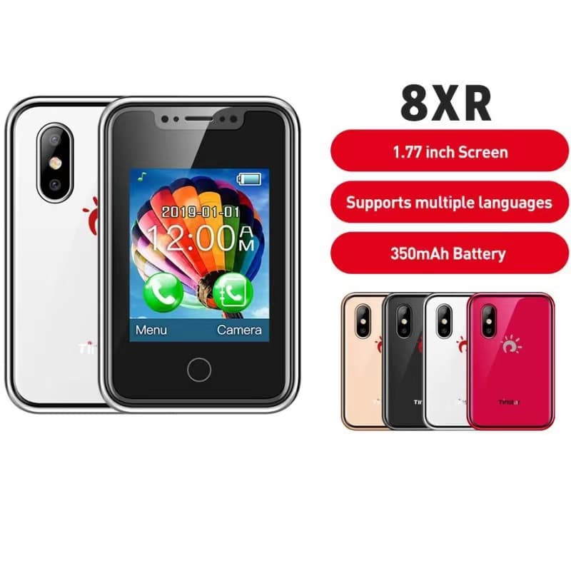 8XR Ultra-Small Phone, 1.77-inch Touchscreen, SIM Card Insertable Mini Phone, Candybar Style, Function Buttons, Non-Smart