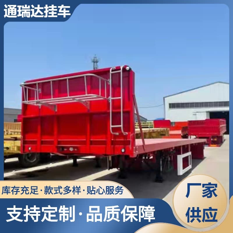 Export model 13m flatbed transport vehicle, four-axle container truck semi-trailer