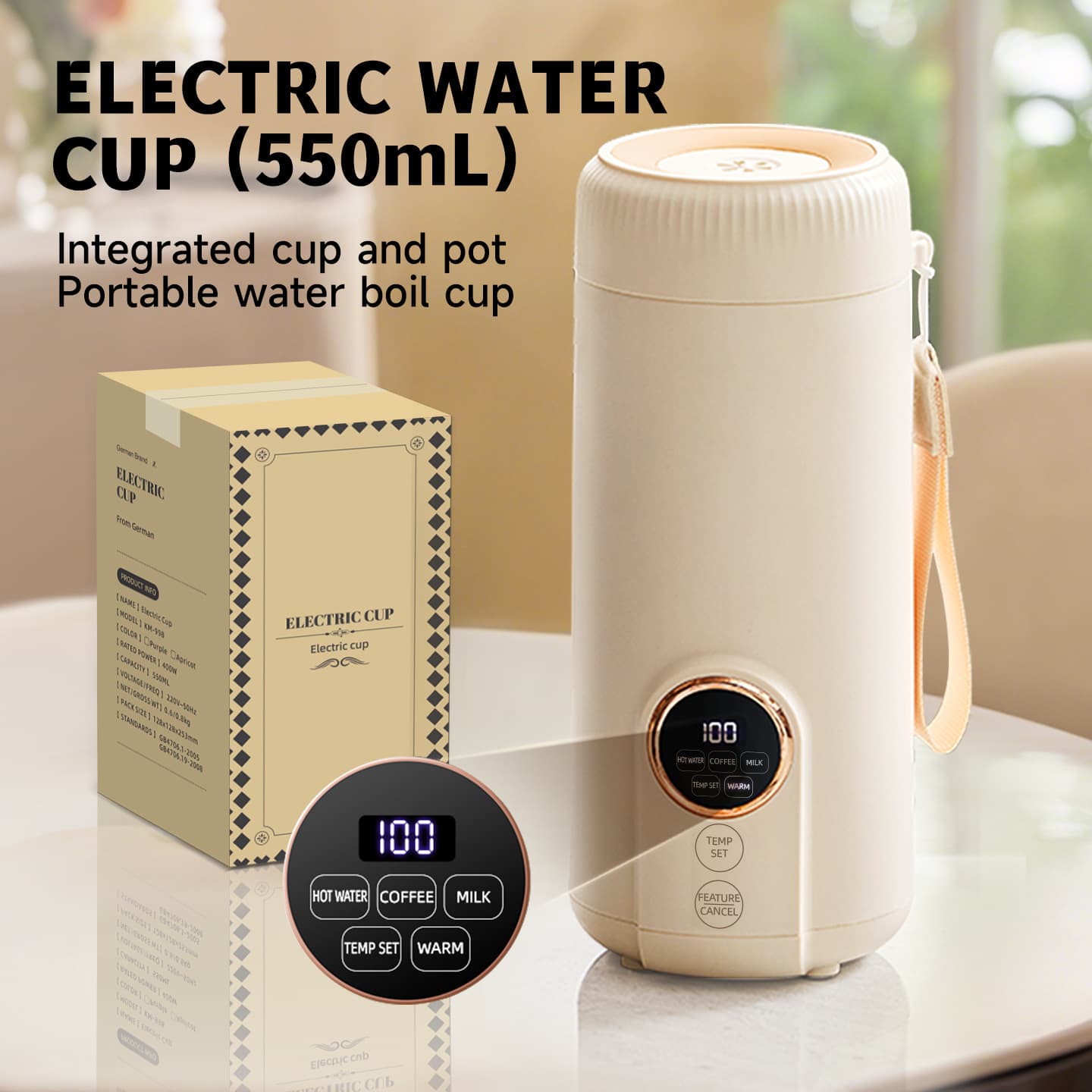 Portable Electric Heating Cup Travel Thermos Insulated Hot Water Kettle
