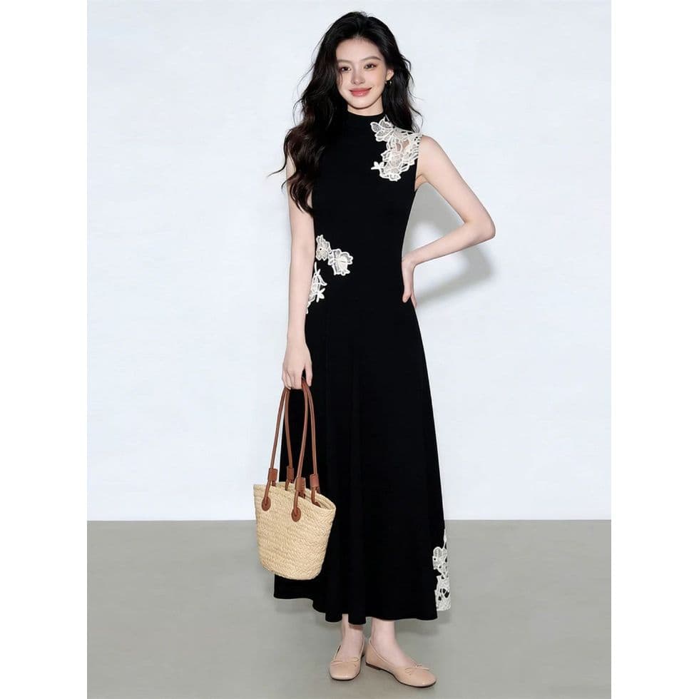 Chinese-style New Chinese Hollow Flower Patchwork Elegant Dress Beautiful Waist-Fitting Decent Gorgeous Dress 2026 Summer
