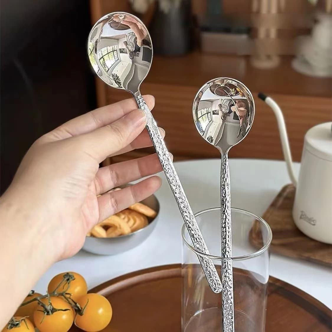 Cross-border stainless steel spoon, luxury hammered handle, rice spoon for home and hotel, soup spoon, eating spoon, children's spoon