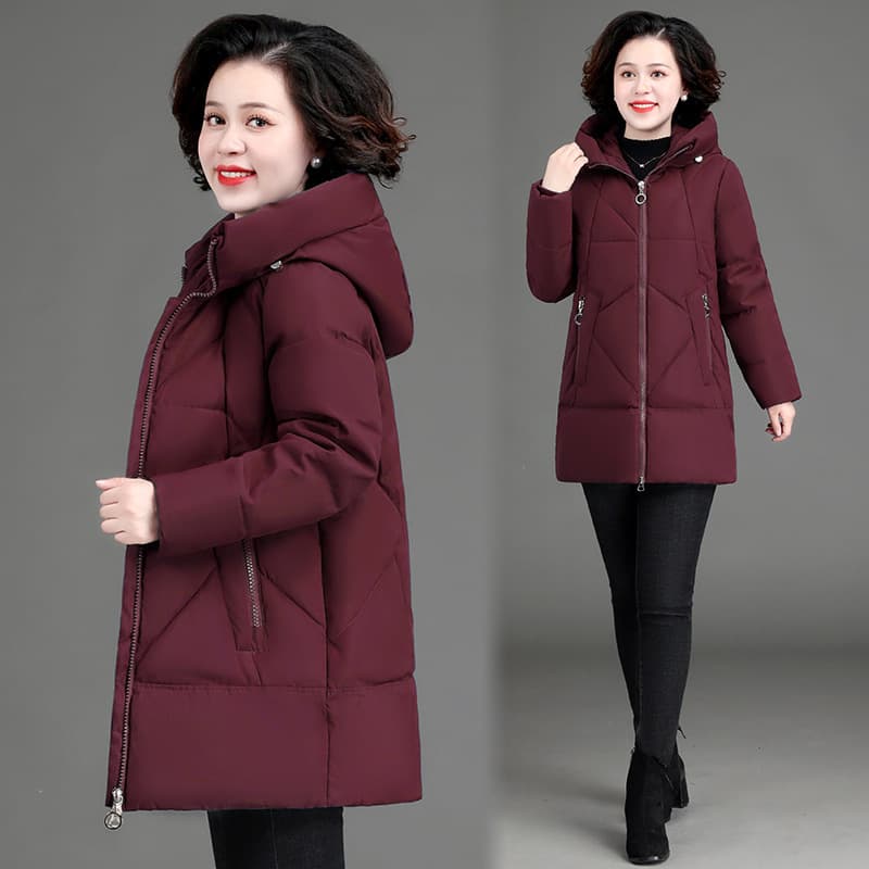 Women's Maternity Down Cotton Coat 2025 Winter Plus Size Mid-Length Hooded Collar Cotton Jacket Outerwear Plus Size Women's Clothing