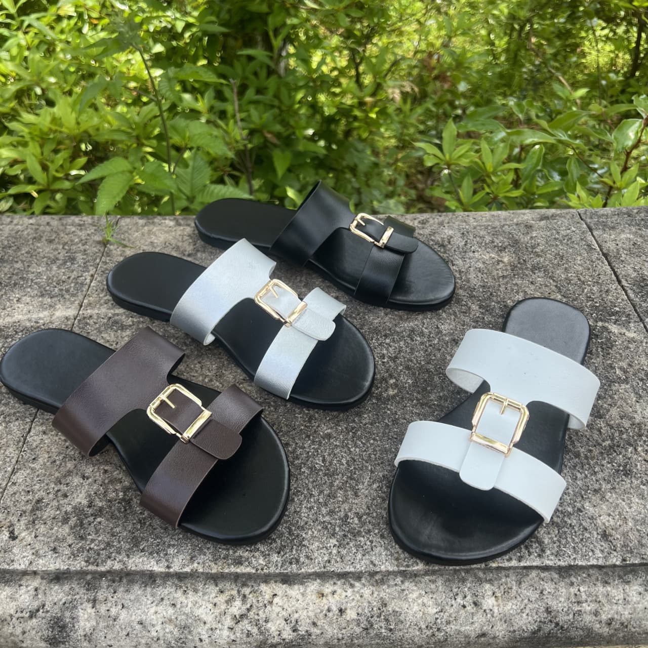 Ladies Slippers Flat Sandals Women's 2026 Summer Square Buckle Non-Slip Versatile Fashion Roman Sandals