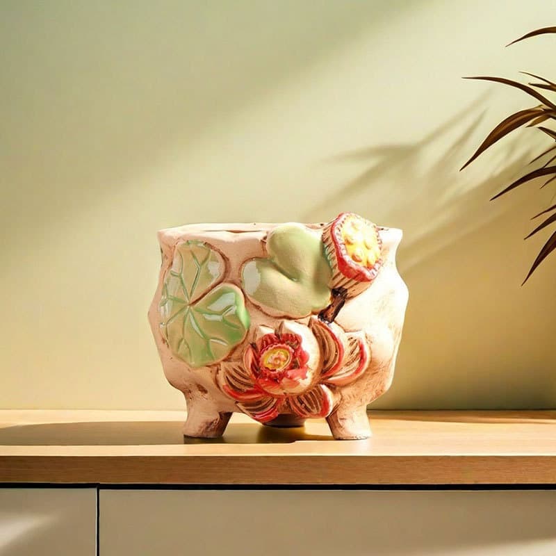 Lotus Pond Succulent Pot Small Terracotta Pot Coarse Ceramic Root Control Flower Dish Ceramic Flower Pot Wholesale