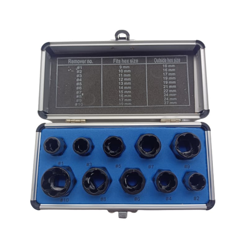 Broken nut and bolt extractor, socket tool for removing hexagonal screws, bolt and nut breakage extractor.