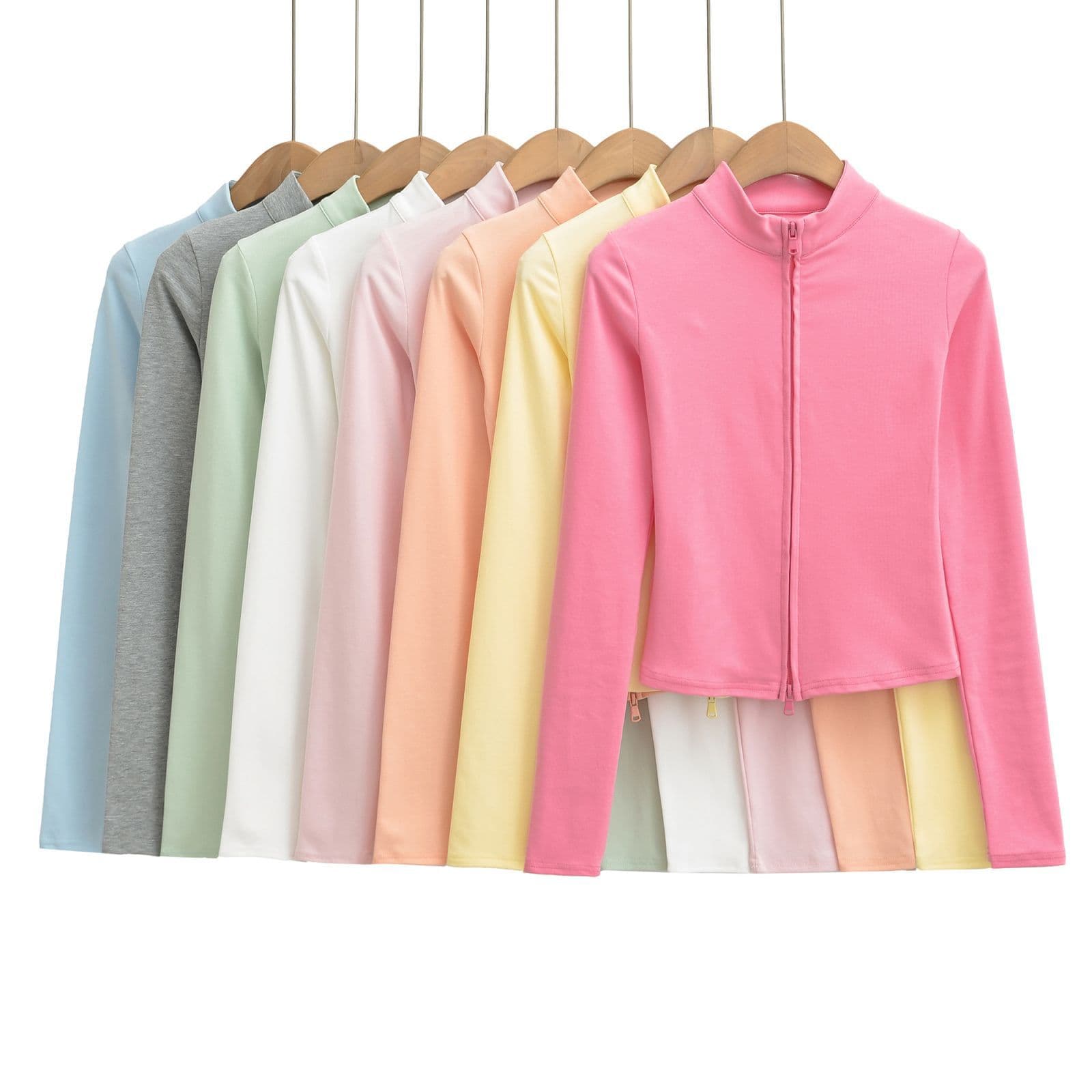 2026 New Double Zipper Half High Neck Cotton Base Layer Slim Short Yoga Sports Sweatshirt