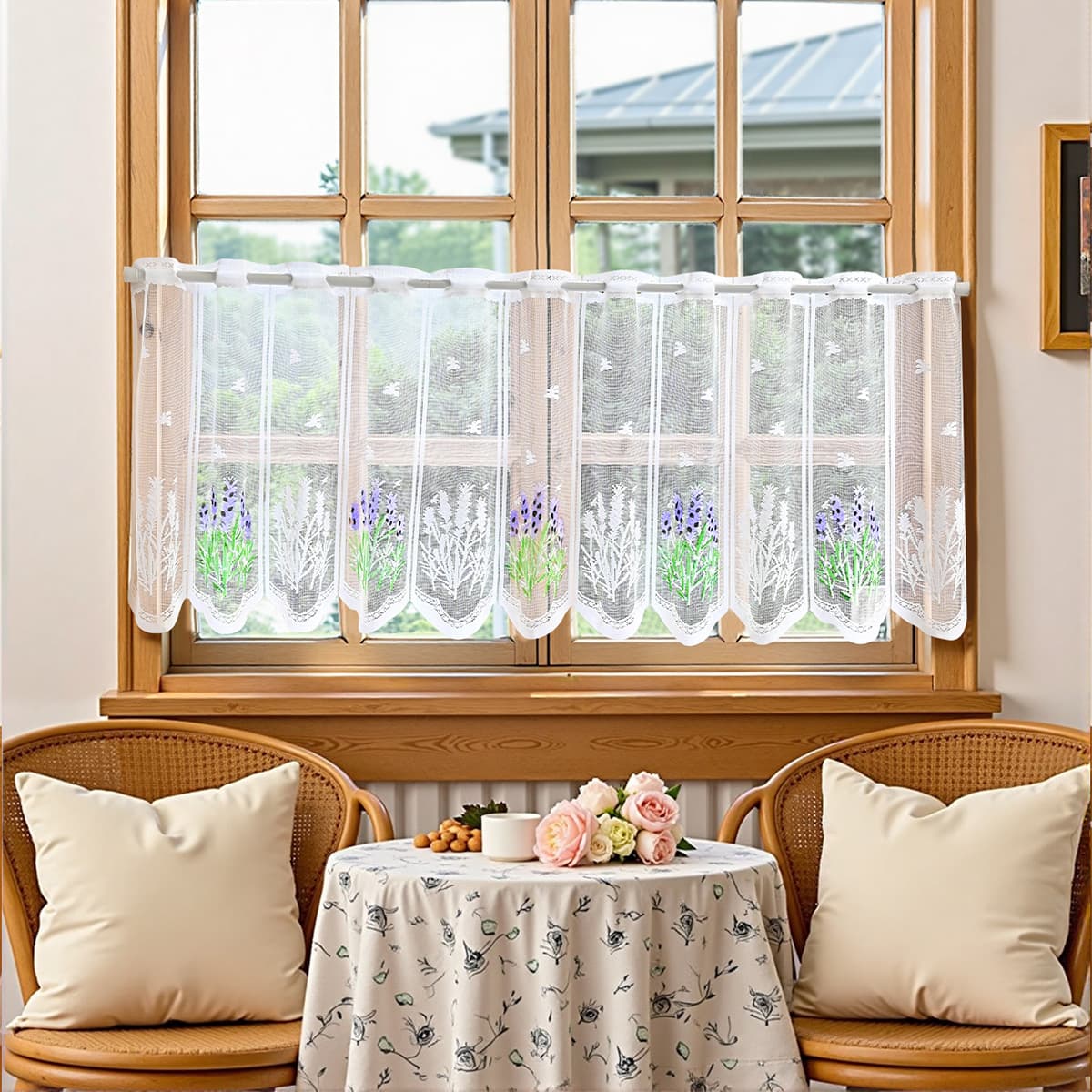 New Amazon Cross-Border Lavender Lace Short Curtain Window Sheer Rod Pocket Kitchen Living Room Ready-Made Curtain TEMU Dropshipping