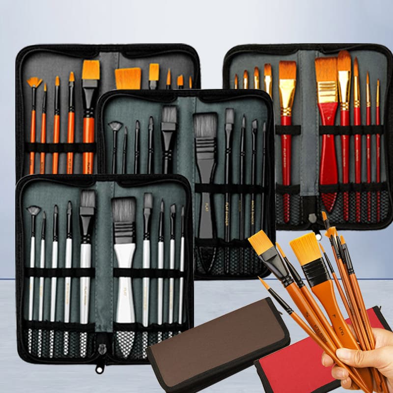 Cross-border 10-Piece Nylon Hair Watercolor Brush Set with Palette, Canvas Bag, Art Painting Nylon Oil Painting Brushes