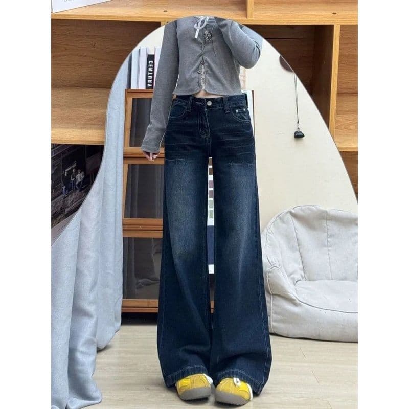 American Retro Wide Jeans 2025 Autumn New Flared Pants Loose Slimming Straight Leg Floor-Length Trousers
