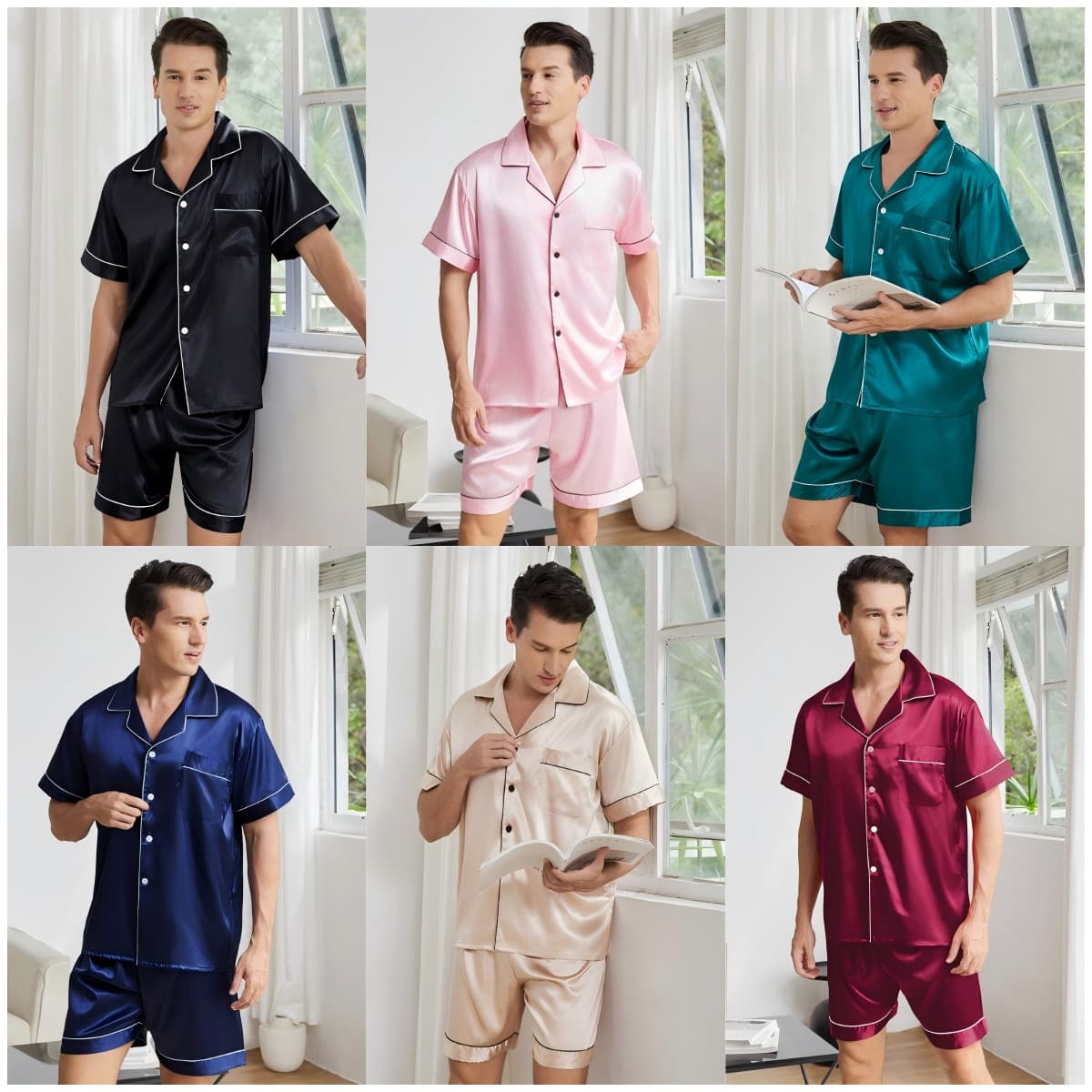 2025 Men's Export Pajama Set Homewear Fashion Cross-Border Summer Short Sleeve Plus Size Men's Ice Silk Pajamas