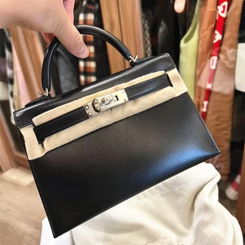 Second generation BOX Kelly bag silver buckle 2023 new glossy leather handbag single shoulder crossbody bag women's mini bag
