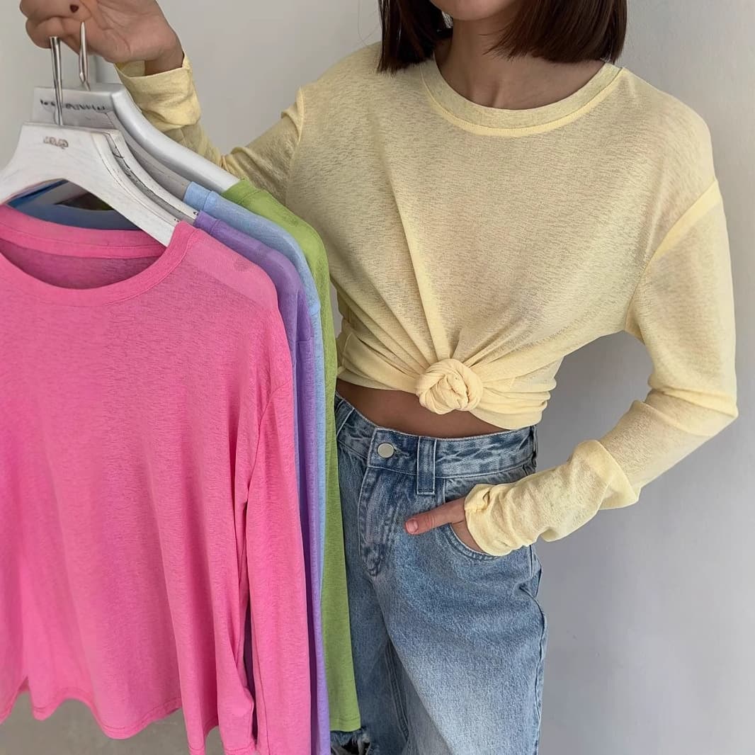2026 New European and American Style Long-Sleeve Snowflake Pattern T-shirt for Women, Summer Thin Sheer Round-neck Loose Elegant Base Layer