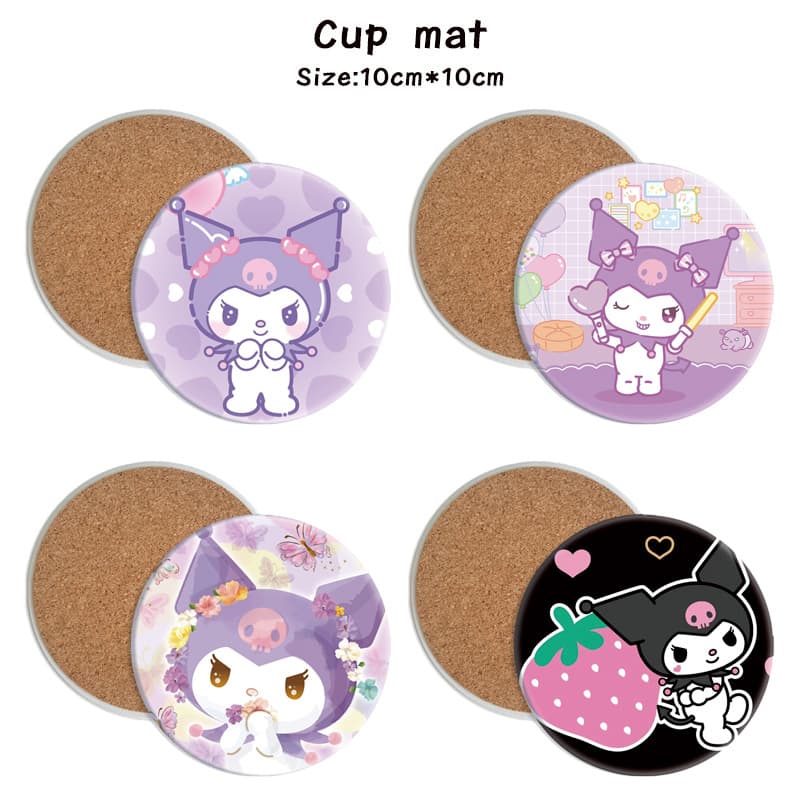 Sanrio Kuromi Coaster Cartoon Anime Drink Coaster Round Non-Slip Pad Wholesale Stock