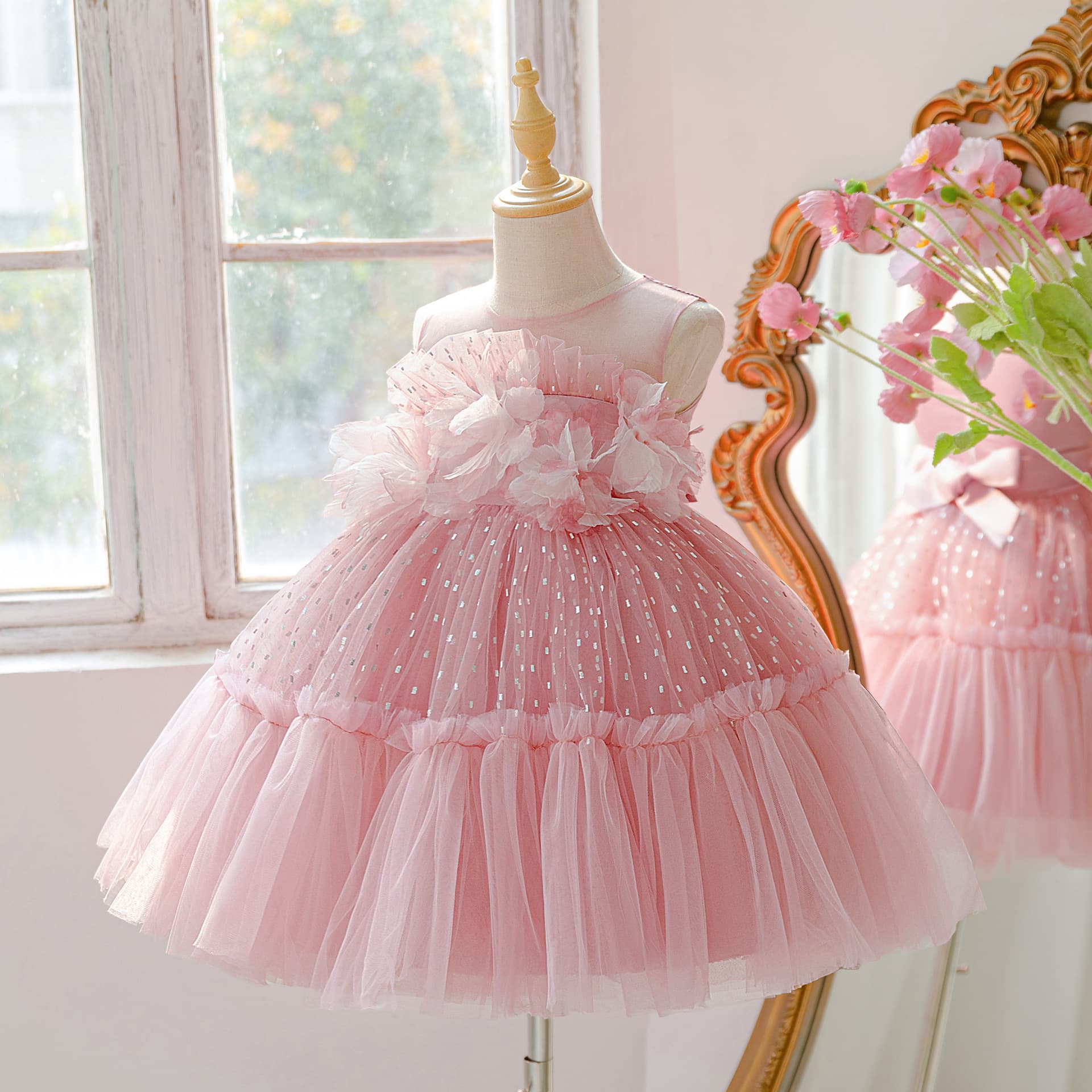 Girls New Puffy Back Bow Birthday Dinner Performance Princess Dress Stage Gown Wholesale