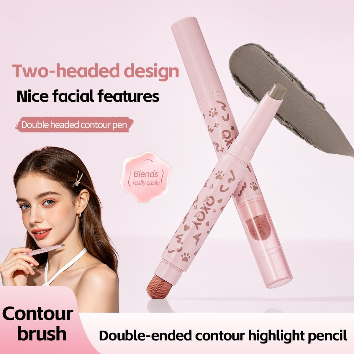 Cross-border QXQY double-ended contouring pen matte high-gloss contouring brightening tear trough nose shadow shadow natural three-dimensional contouring pen