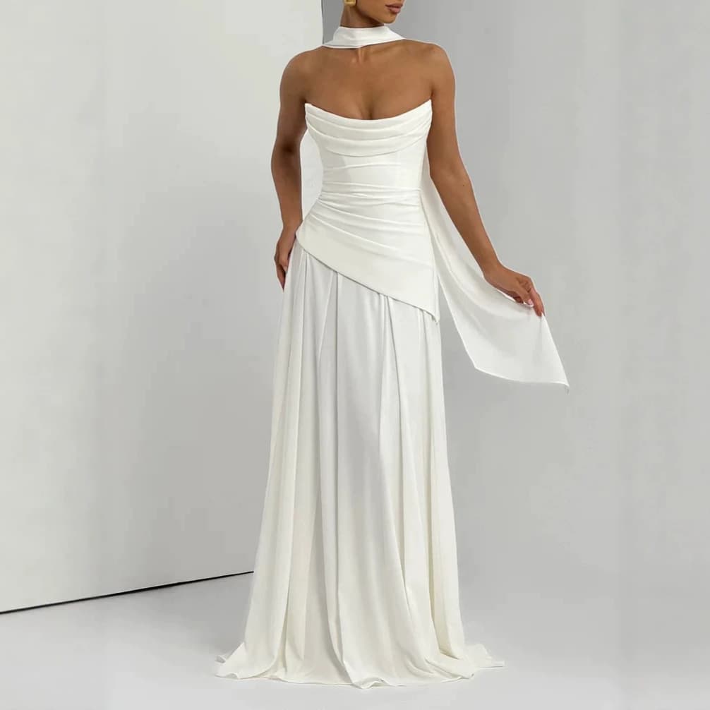 2026 New Elegant Formal Dress for Cross-Border E-Commerce Amazon EU/US Summer: Strapless Pleated Tie-Front Long Dress Two-Piece Set