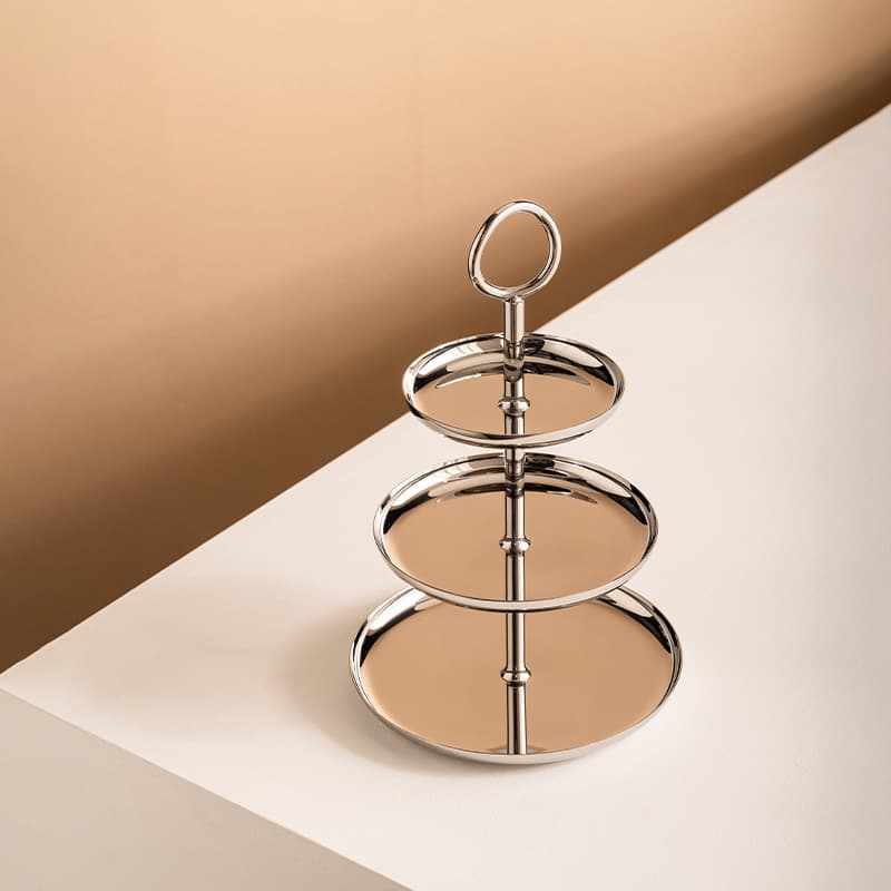 European-Style Stainless Steel Three-Tier Dessert Cake Stand, Household Snack Candy Tray, Light Luxury Fruit Plate, Model Home Decoration