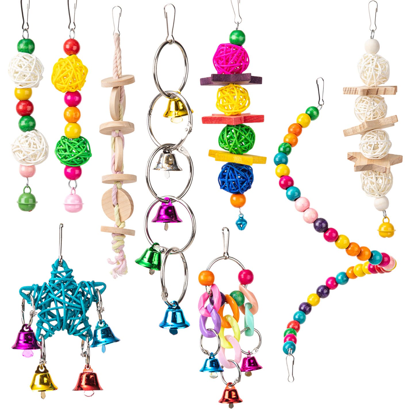 Parrot Toy Set Bundle Cross-Border Educational Training Parrot Toys Bell Rattan Ball Chew Interactive Bird Supplies