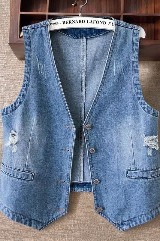 Suit collar thin denim vest for women summer new vest vest design women's waistcoat denim outer wear