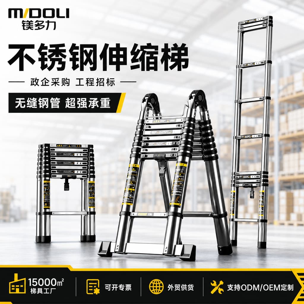 Magnesium Duoli Outdoor Engineering Folding Ladder Ladder Telescopic Ladder Stainless Steel Multifunctional Ladder Thickened Household Herringbone Ladder