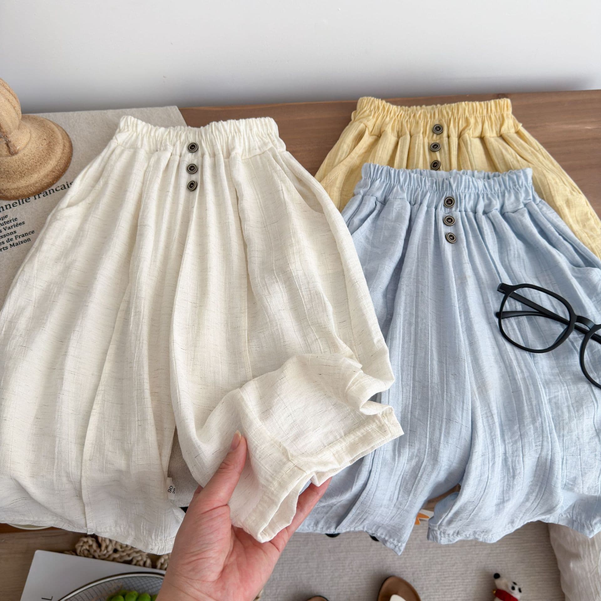 Children's linen pants 2026 summer new style Korean style scimitar pants for boys and girls, children's campus pants, thin, breathable and trendy