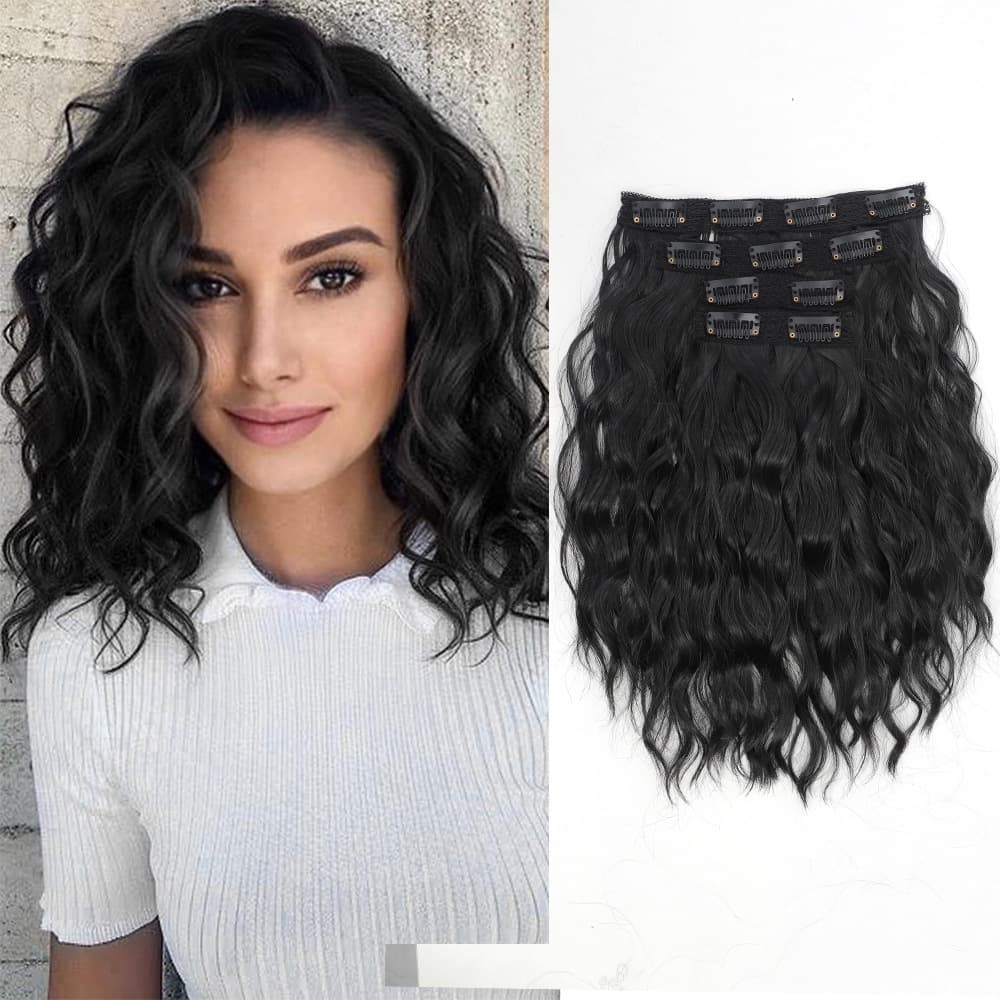 Water Wave Hair Topper 4-Piece Clip-In Hair Extensions for Volume, Short Curly Wave, 12inch