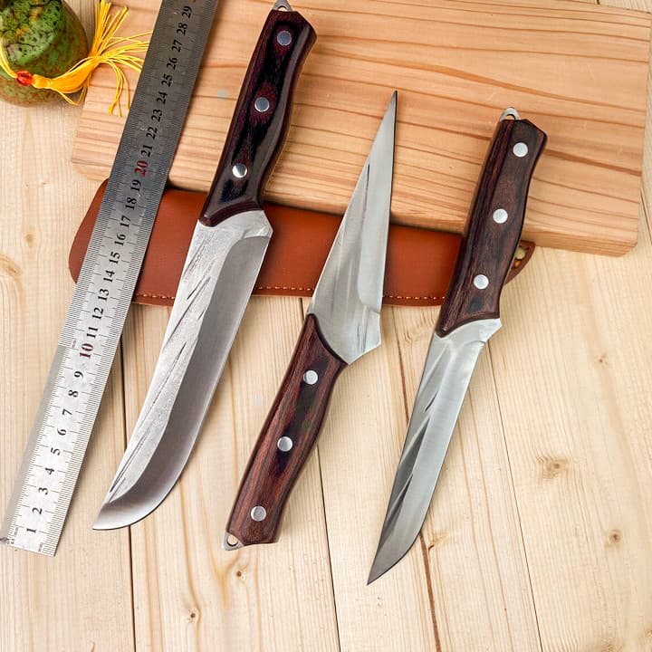Hand Forged Boring Knife Pig Killing Knife Special Slaughter Knife Thickened Three-Piece Knife Meat Cutting Knife Sharp Chef's Knife