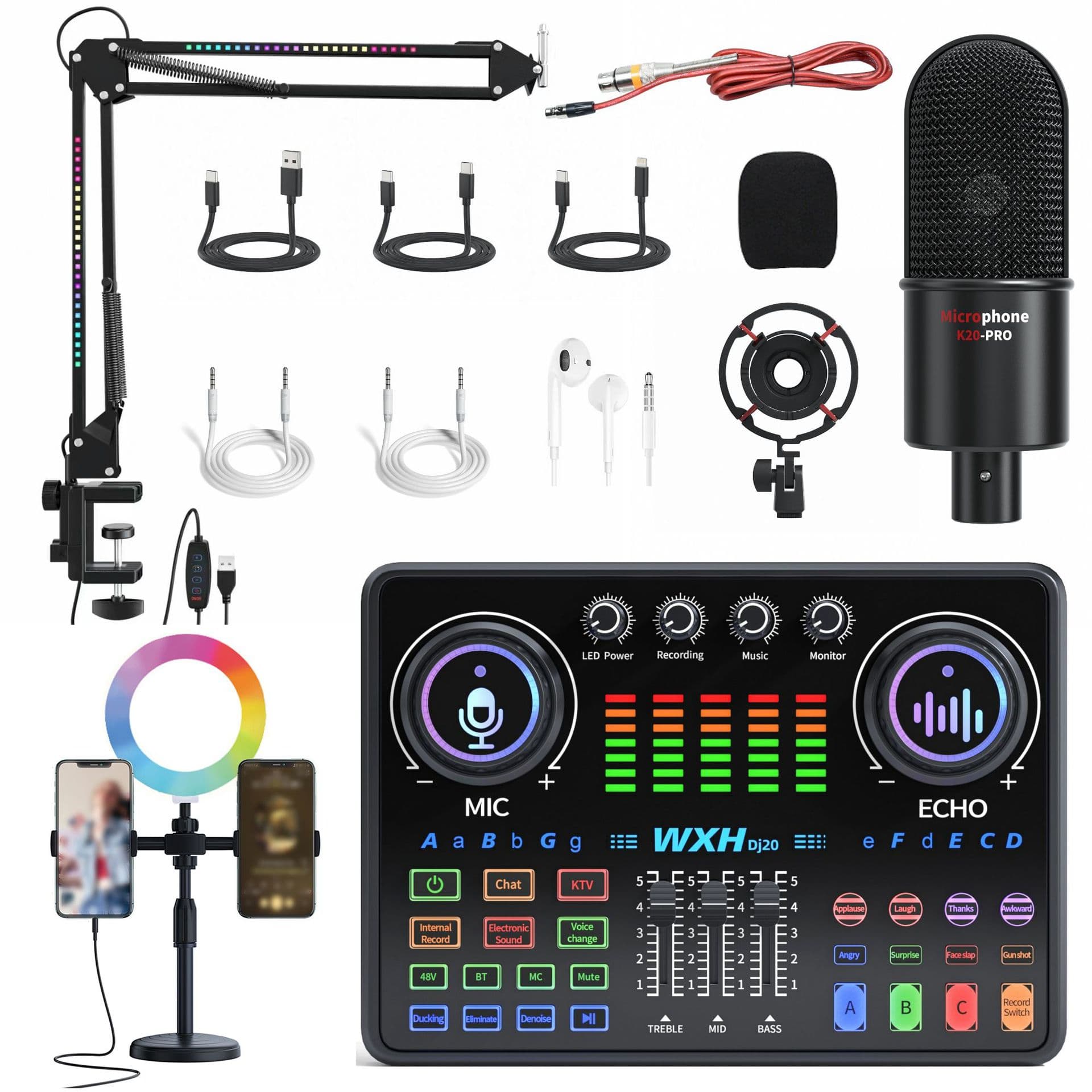 48V Live Sound Card Full Set Equipment DJ20 Mobile Phone Computer Sound Card TikTok Microphone