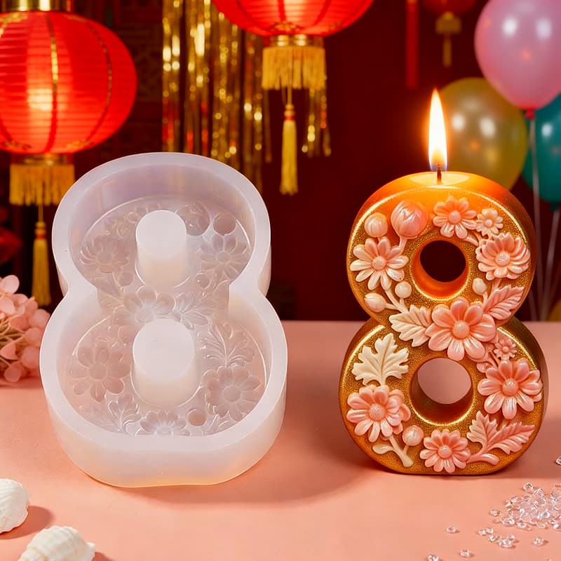 Flower Number Scented Candle Silicone Mold DIY Diffuser Ornament 3D Number Plaster Silicone Mold
