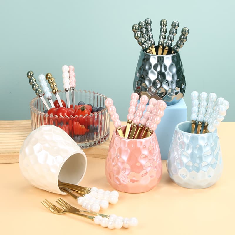 Pearl 304 Fruit Fork Home Cake Dessert Fork Set Trendy Dessert Forks Ins Style Storage Jar Light Luxury Style