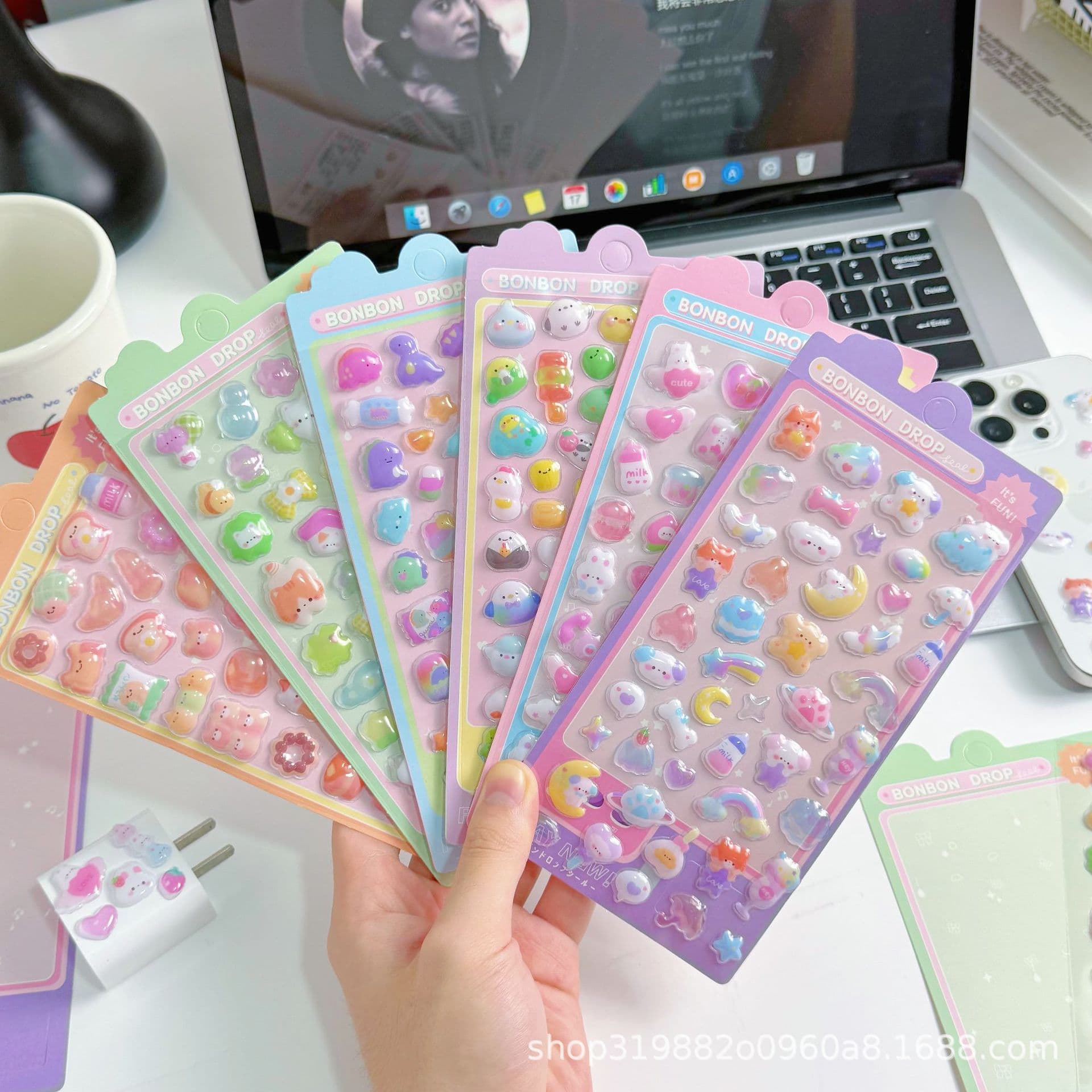 Cross-border English version cartoon 3D relief stickers, cute dimensional stickers, children's fun decorations for journals, cups, and phones
