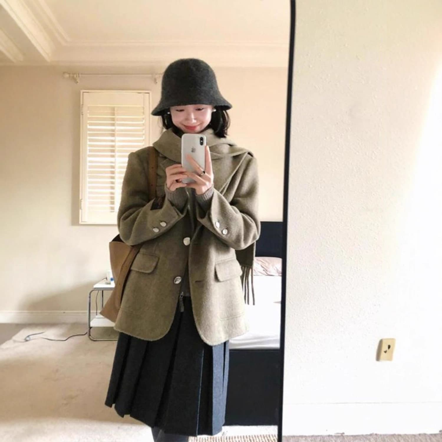 Gray Woolen Five-Point Mid-Length Skirt Women Autumn/Winter Thickened Plus Size Curvy MM Slimming Pear-Shape Mid-Length A-Line Pleated Skirt