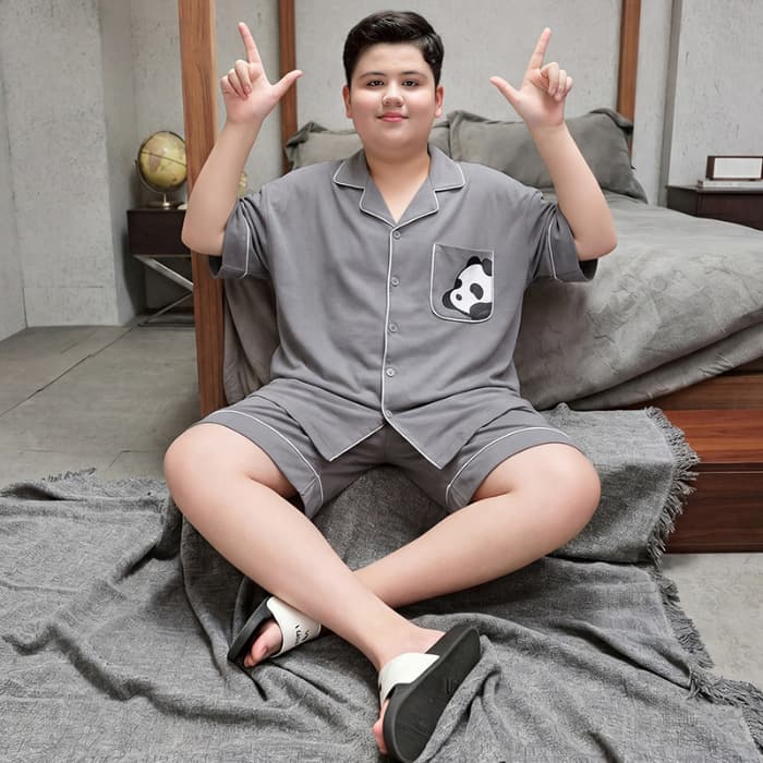 Chubby Child Pajama Set Summer Short Sleeve Cotton Boys Plus Size Loose Thin Homewear