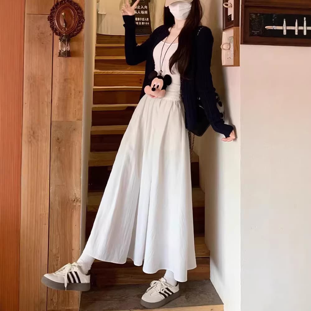 White Soft Elegant Half Skirt for Women Spring Autumn 2026 New High Waist Flowing Slimming A-Line Pleated Long Skirt