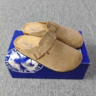 Birkenstock Women's Summer Genuine Leather Half Slippers Outdoor 2026 New Style Vintage Cork Thick Sole Buckle Lazy Sandals Men