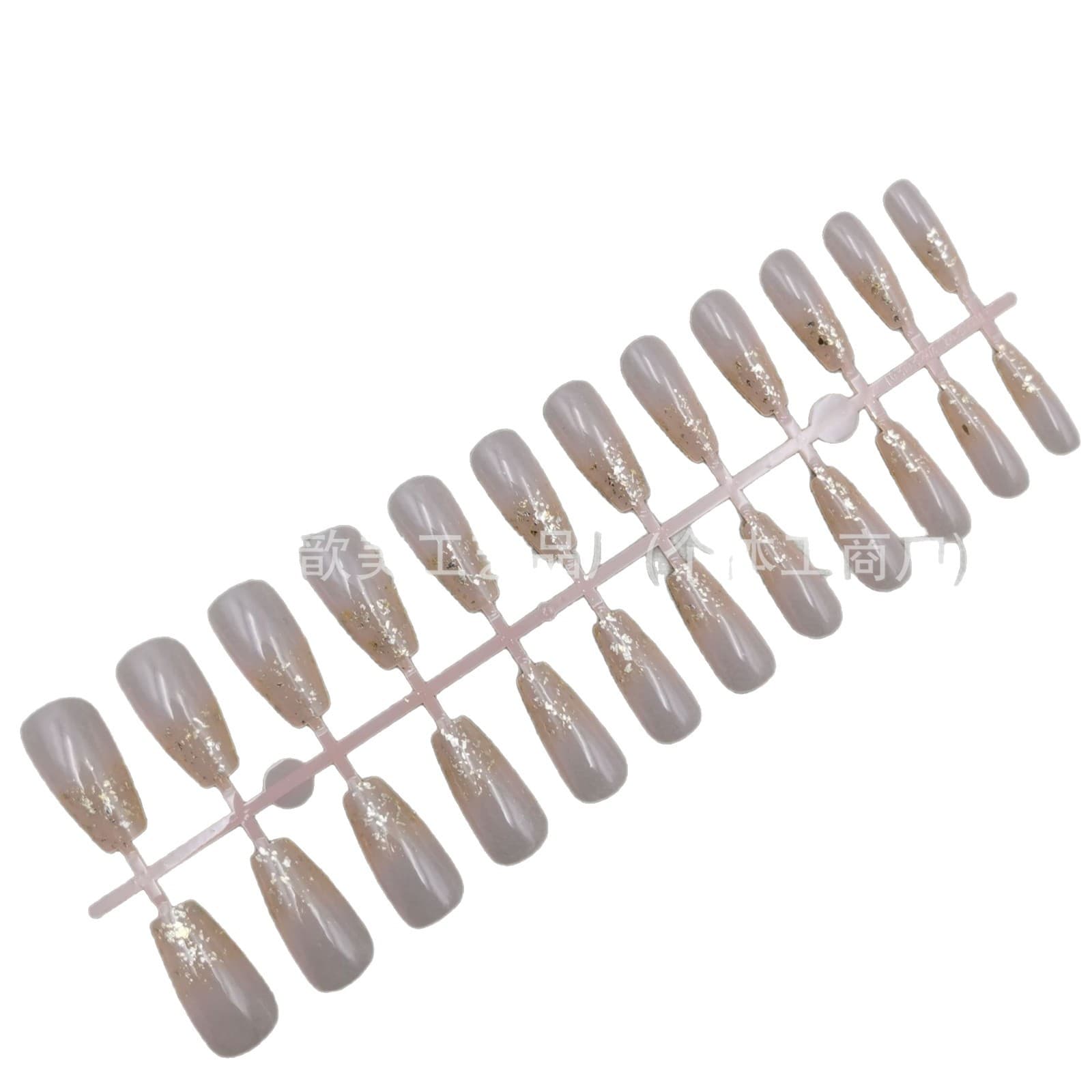 24-Piece Gold and Silver Foil Press-On Nails, Medium Square Short Square False Nails, Pre-Made Press-On Nails