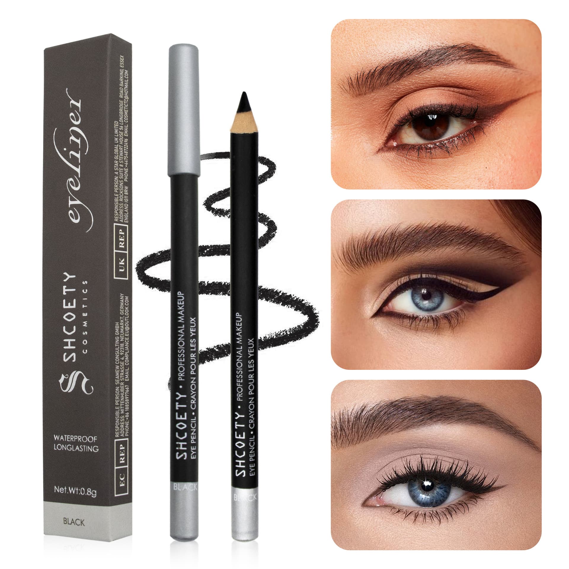 Waterproof Long-lasting Eye Makeup Pen Wood Stick Waterproof Smudge-proof Eyeliner Pencil Dual-purpose Brow Pen for Even Skin Tone
