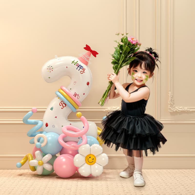 Baby Girl Boy Kids Birthday Party Scene Decoration Number Balloon Photo Props 2 3 Years Old