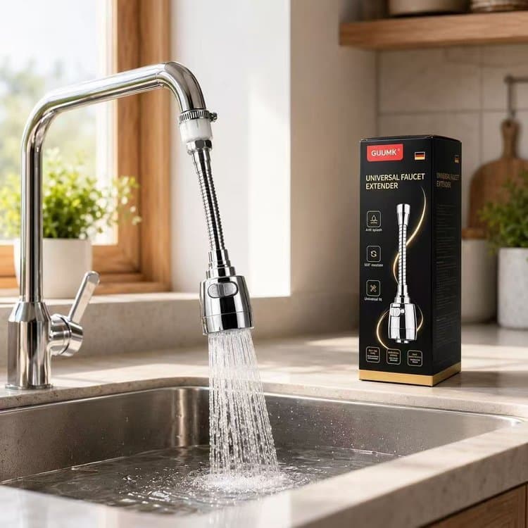 GUUMK Directional Universal Faucet Booster Anti-Splash Shower Head 360° Rotating Extendable Water Outlet with Two-Mode Flow