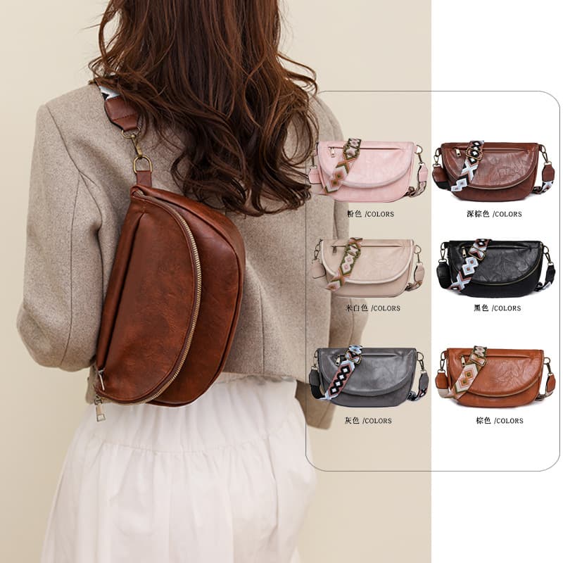 Fashionable Retro Women's Single Shoulder Crossbody Bag Casual Simple Chest Bag New Ladies Handbag Leather Material Brown Color