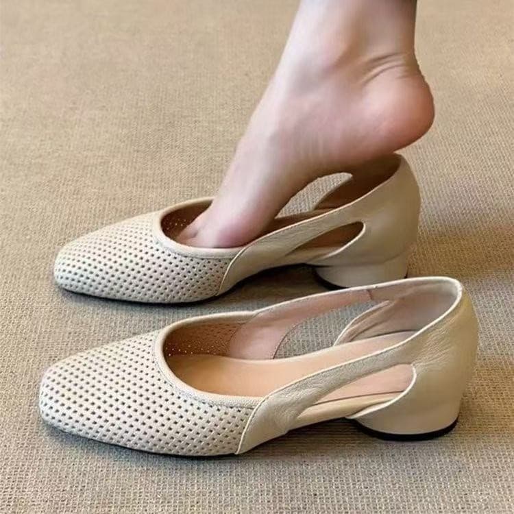 Women's Sandals 2025 New Style Leather Shoes Soft Sole Soft Leather Women's Hollow Out Flats Breathable Summer Mother Shoes