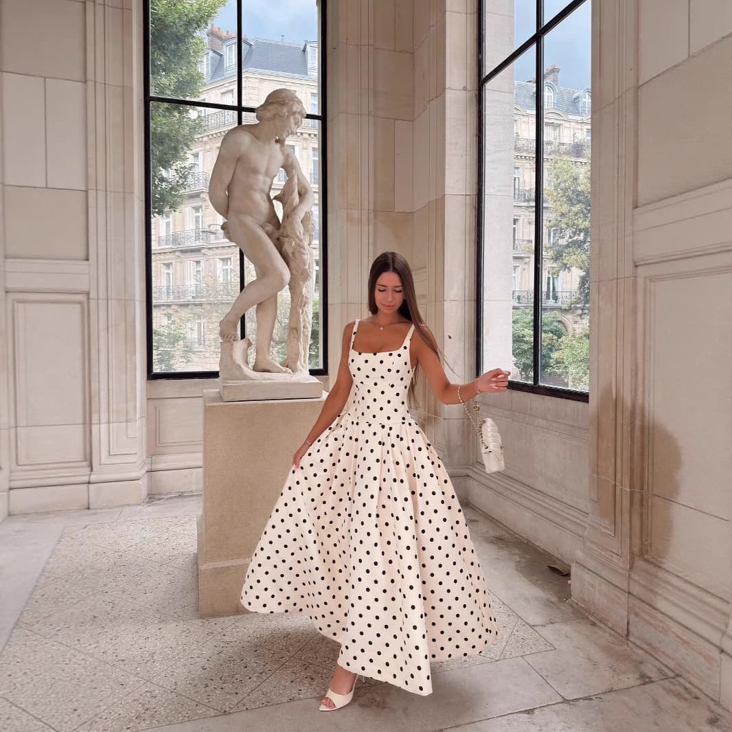 Cross-border 2025 summer women's clothing Amazon's new polka dot printed shoulderless tube top sleeveless printed long dress