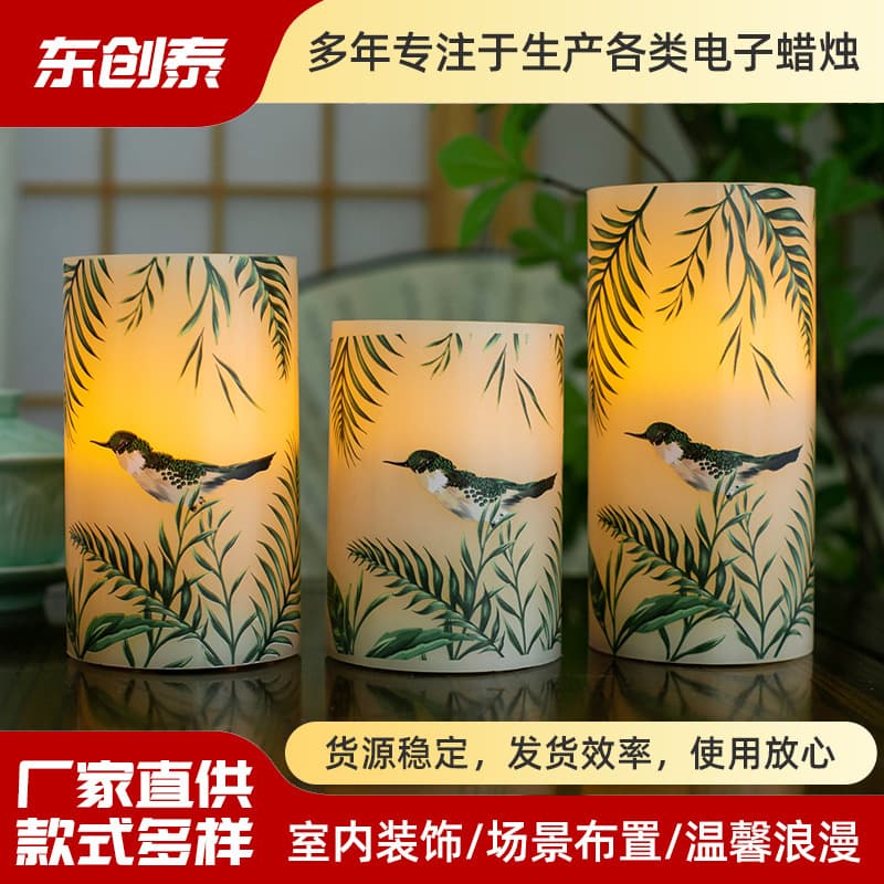 Factory Direct Supply Spring Bird Green Leaf Picture Electronic Candle Magpie Bird Picture Water Sticker LED Source Remote Control Simulation Candle