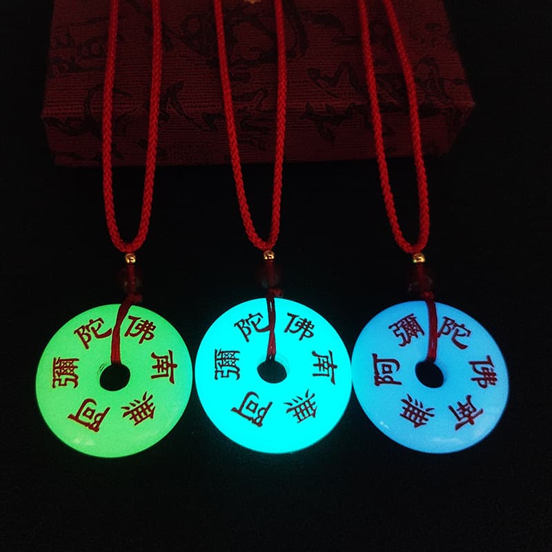 Luminous stone Namo Amitabha Buddha safety buckle necklace with hot stamped scripture pendant, Buddhist beads, accessories wholesale, Buddhist affinity