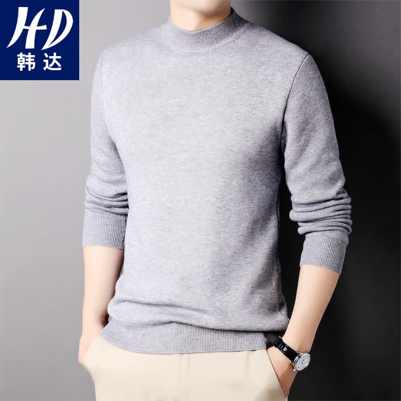 New Men's Winter Solid Color Mock Neck Faux Cashmere Knit Sweater Slim Fit Base Layer