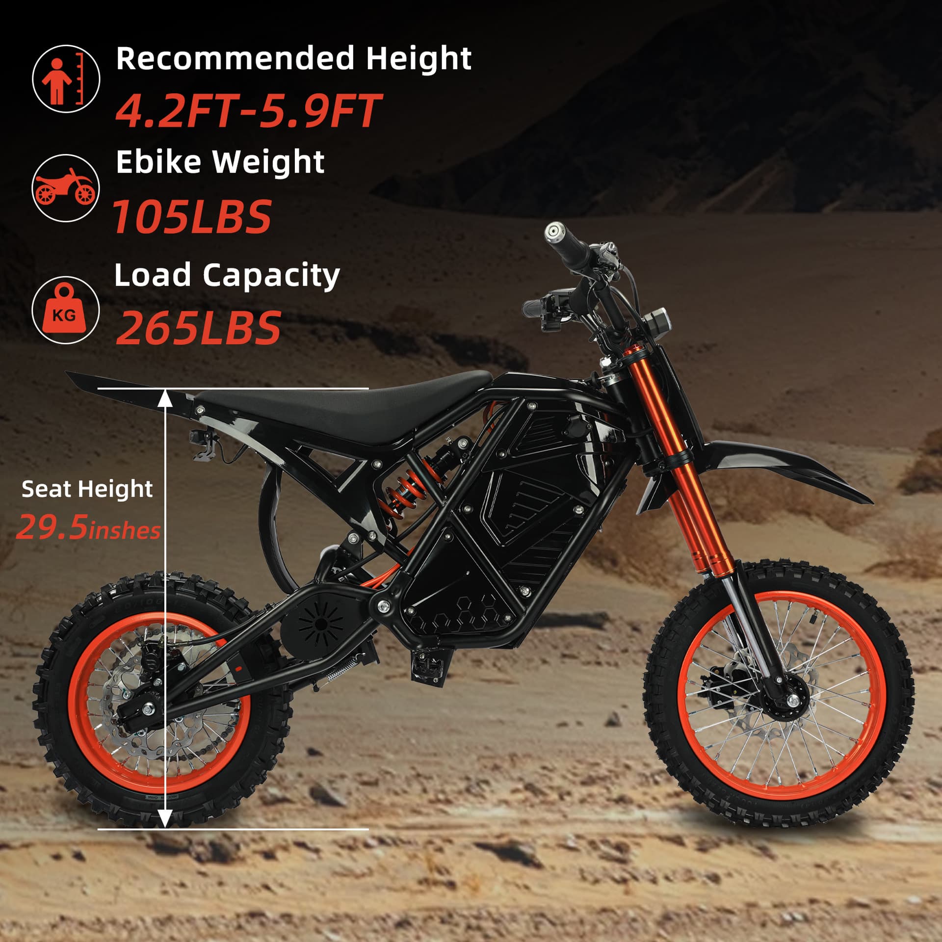 Cross-border Electric Off-road Motorcycle Climbing Bike 14-inch Tire Hydraulic Brake Waterproof US Stock