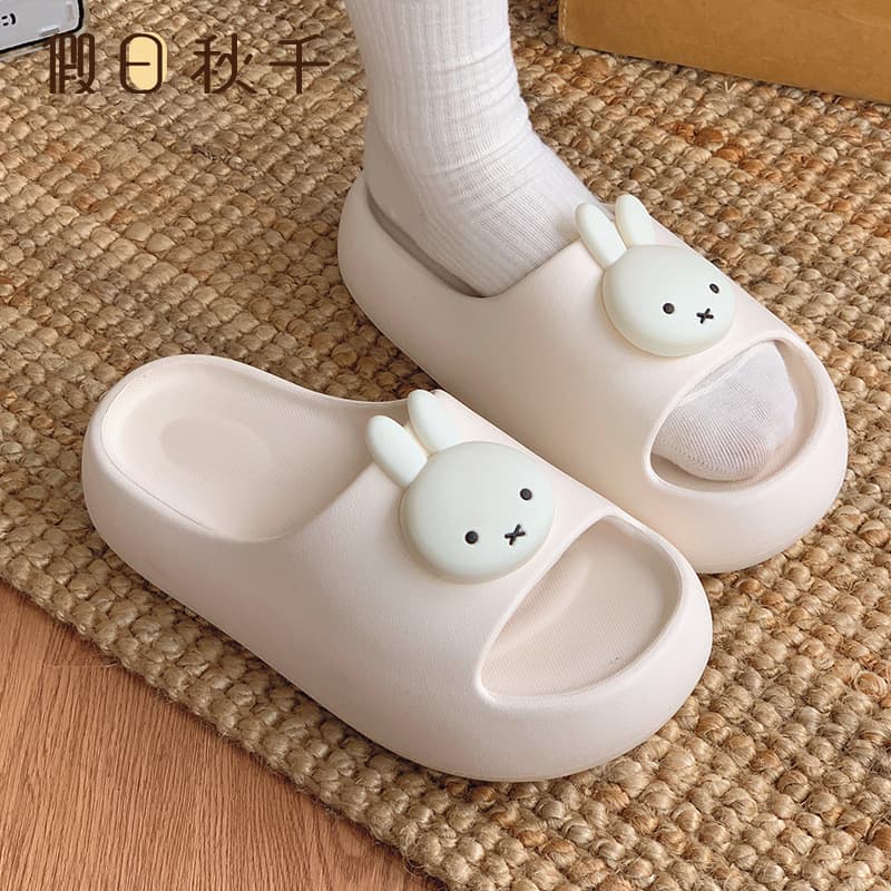 In Stock, Fast Shipping, Popular Cartoon Miffy Rabbit 5CM Thick Sole Slippers for Women, Summer Outdoor Wear, Soft Sole, Non-Slip Indoor Sandals