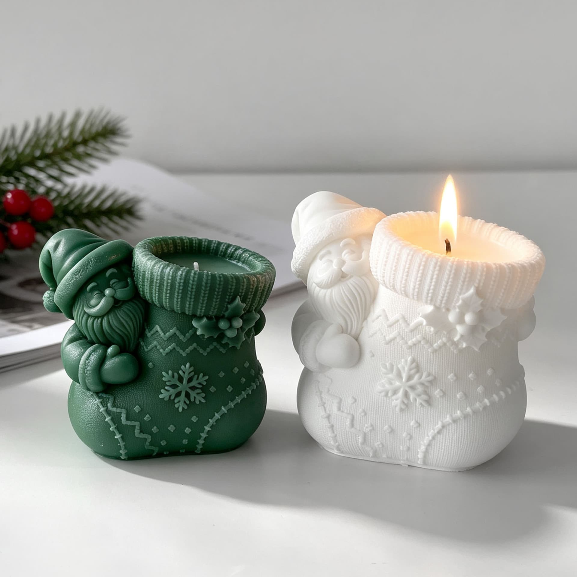 Santa Claus Christmas Stocking Aromatherapy Candle Silicone Mold DIY Christmas Plaster Pen Holder Vase Decoration Mold