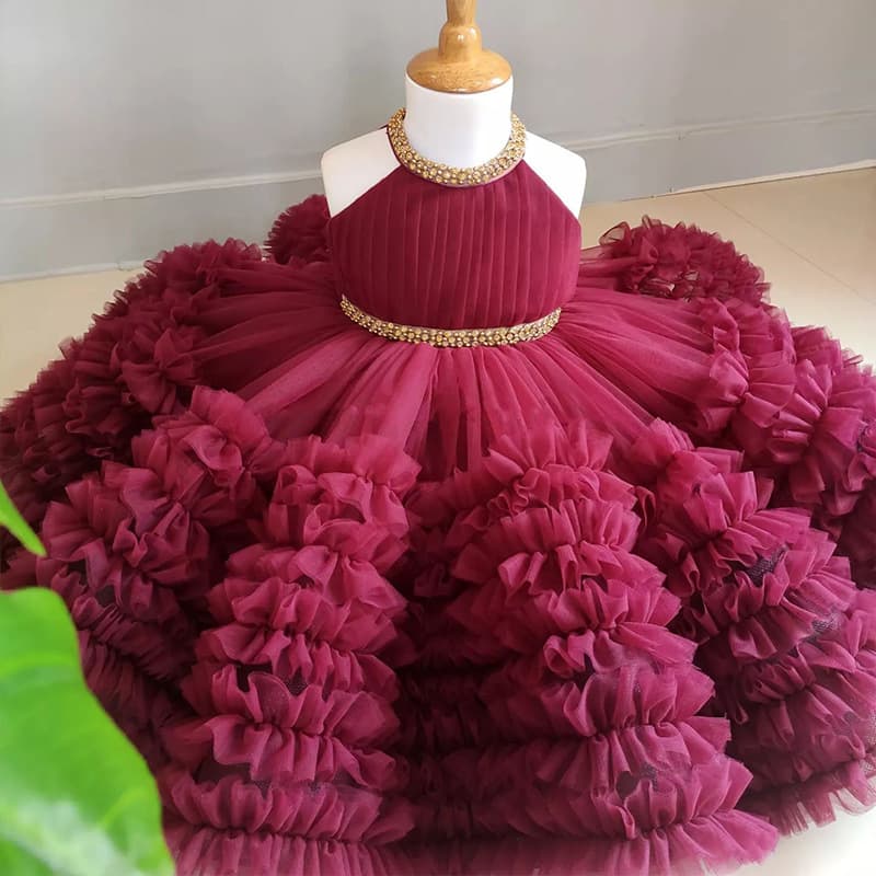2026 Summer Girls Sweet Halter-neck Puff Skirt Performance Clothes Host Clothes Flower Girl Princess Skirt Catwalk Show First-Year Banquet
