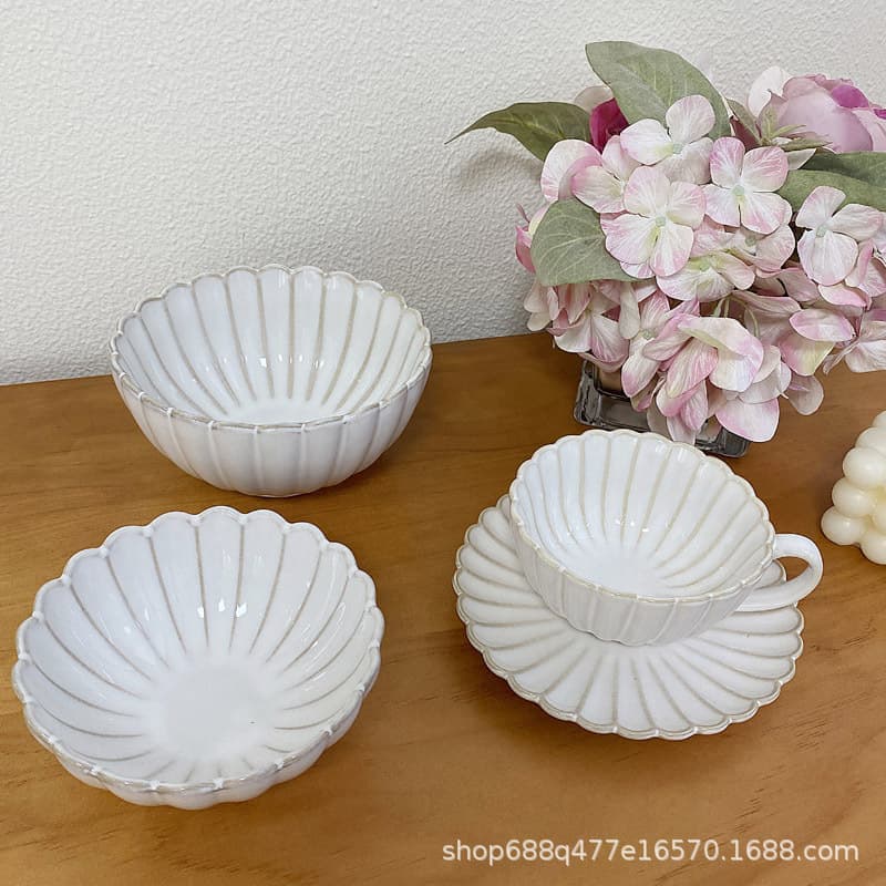 Vintage Kiln Change Chrysanthemum Ceramic Mug Coffee Cup Saucer Household Rice Bowl Noodle Soup Bowl Breakfast Oat Dessert Bowl
